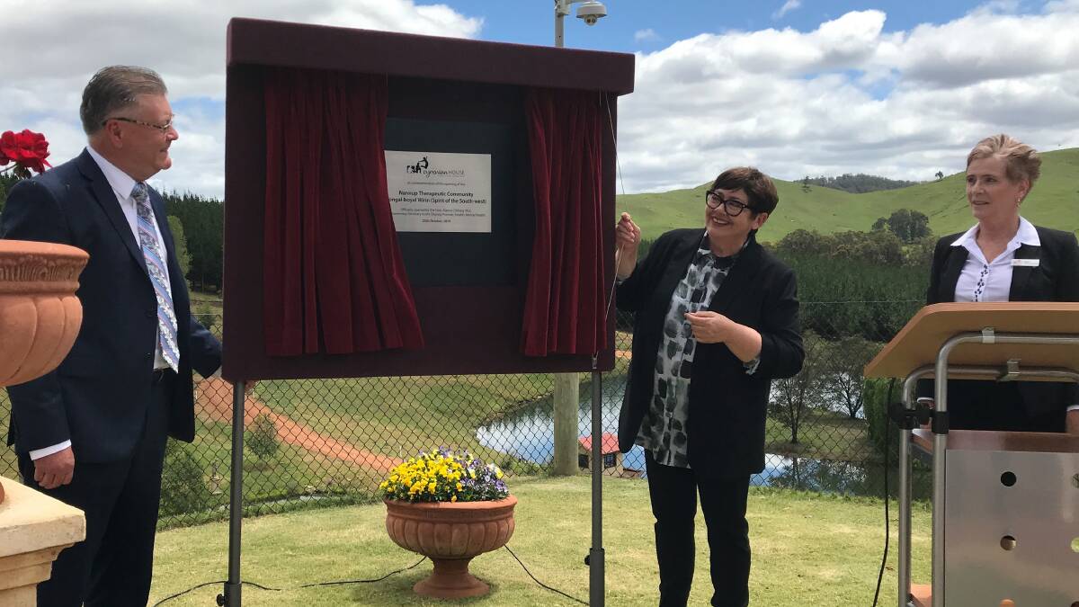 Cyrenian House president Mathew van Riessen and East Metropolitan MLC Alanna Therese Clohesy unveiled a plaque to officially open an alcohol and drug treatment facility in Nannup.