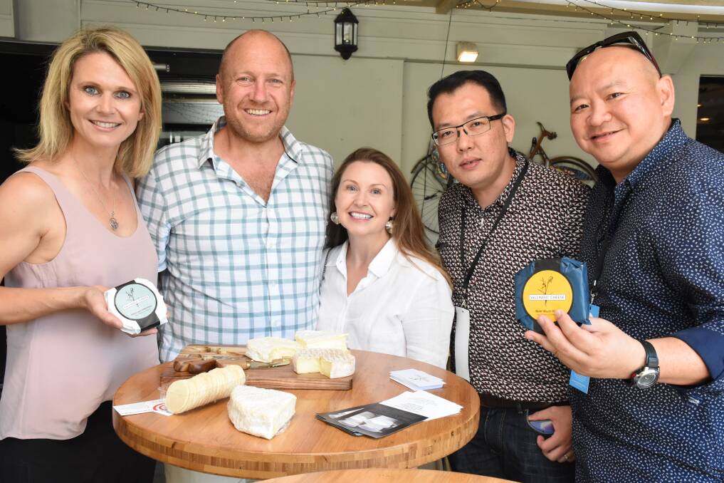 Alana Langworthy (Yallingup Cheese), Simon Taylor (South West Development Commission) and DPIRD trade officer Julie Kirby with Michael Ong and CK Chew from Malaysia.