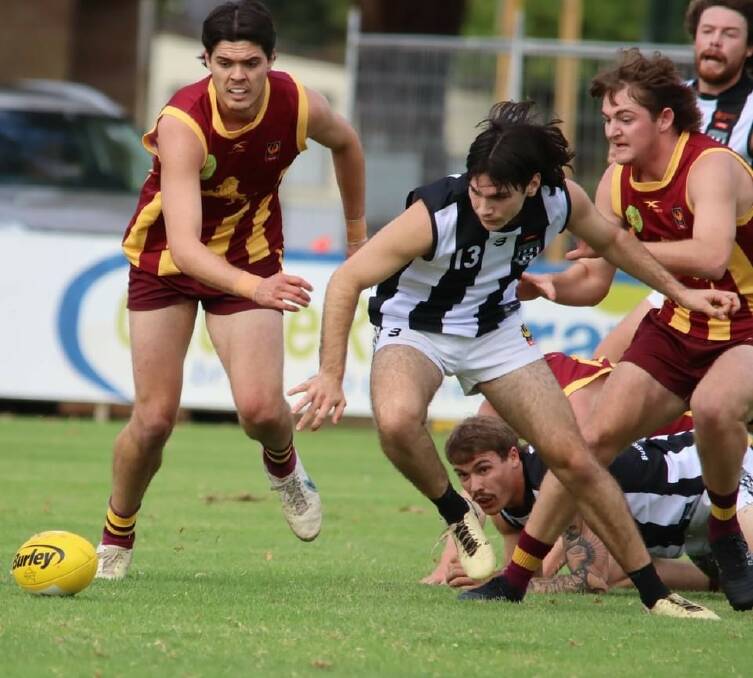 The Magpies fell to Harvey Brunswick Leschenault in a three point thriller in Round 4 of the Dale Alcock Homes South West Football League premiership season. Picture: Sharyn Newlands